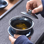 Handmade Tenmoku Flowers Gaiwan, Jian Zhan Tenmoku Gaiwan Tea Bowl