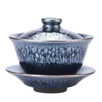 Handmade Tenmoku Flowers Gaiwan, Jian Zhan Tenmoku Gaiwan Tea Bowl