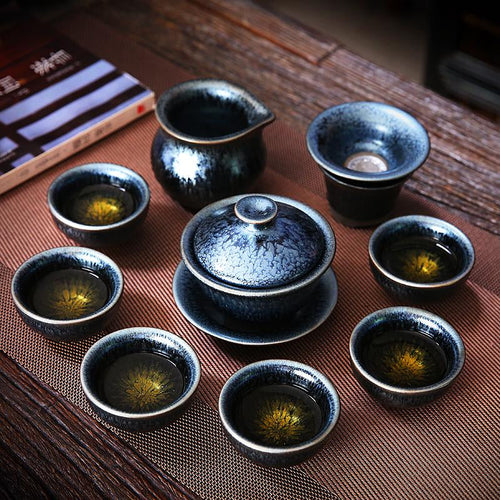 Flowery Tenmoku Jian Zhan Tea Set