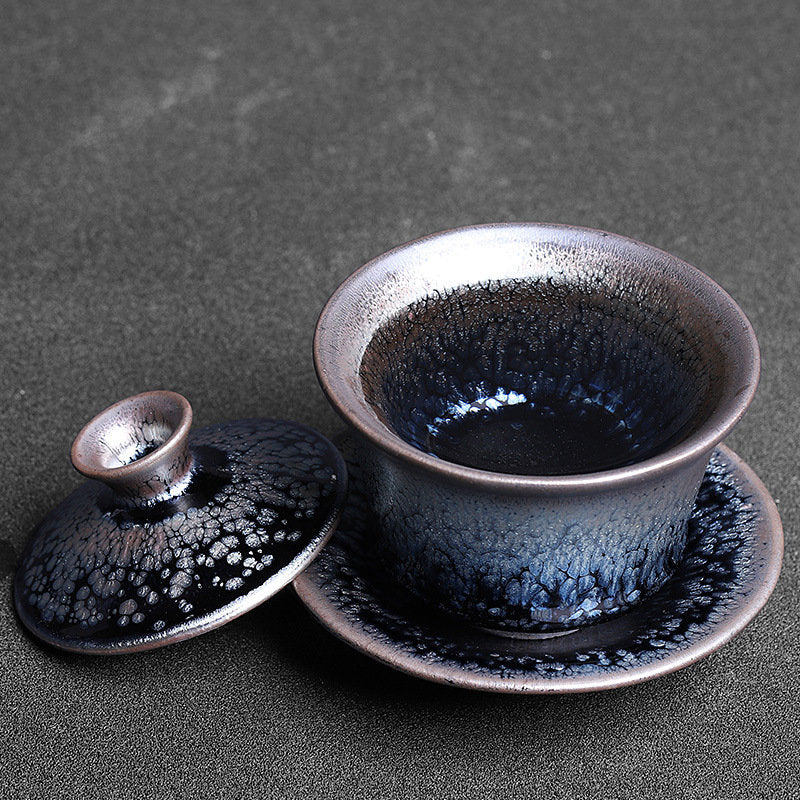 Handmade Tenmoku Zen Glazar Gaiwan, Jian Zhan Tenmoku Gaiwan Tea Bowl