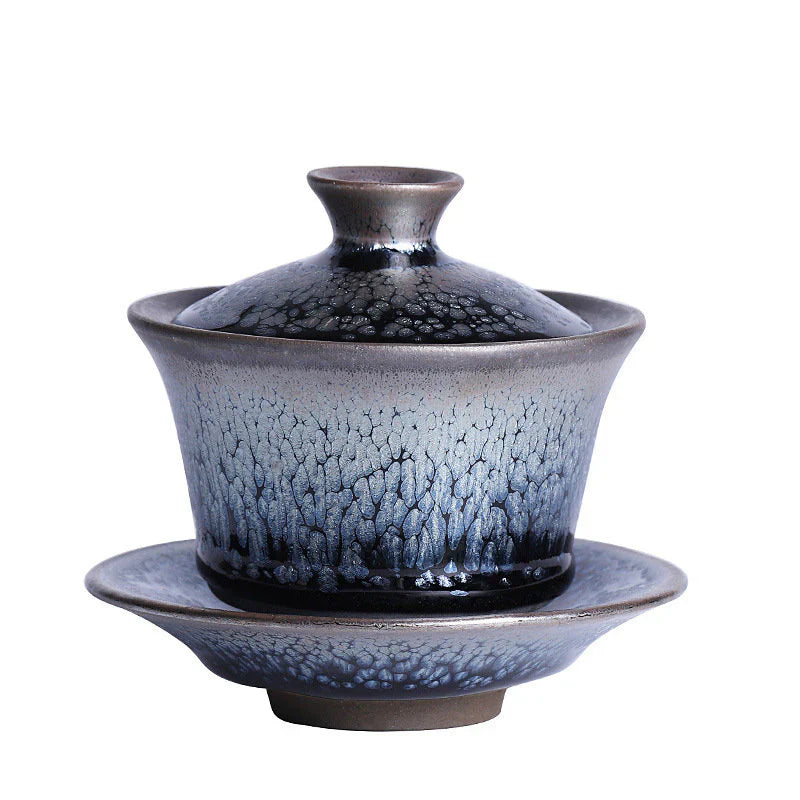Handmade Tenmoku Zen Glazar Gaiwan, Jian Zhan Tenmoku Gaiwan Tea Bowl