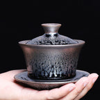 Handmade Tenmoku Zen Glazar Gaiwan, Jian Zhan Tenmoku Gaiwan Tea Bowl