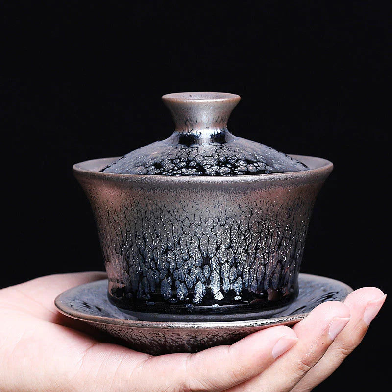 Handmade Tenmoku Zen Glazar Gaiwan, Jian Zhan Tenmoku Gaiwan Tea Bowl
