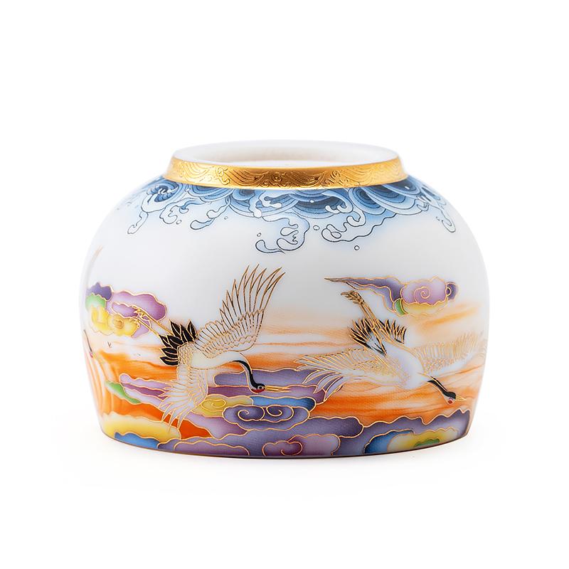 colorful cranes golden tenmoku ware tea cups