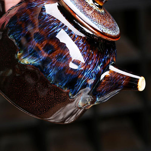Blue Peacock Tenmoku Teapot
