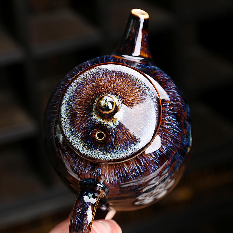 Blue Peacock Tenmoku Teapot