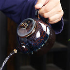Blue Peacock Tenmoku Teapot