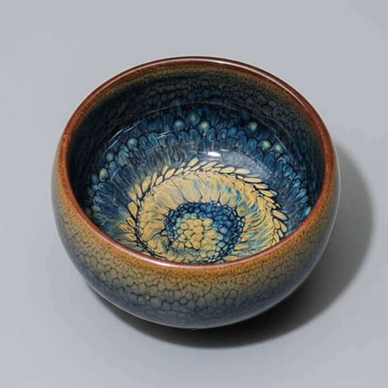Partridge Jianzhan Tenmoku Glaze Pottery Tea Bowl