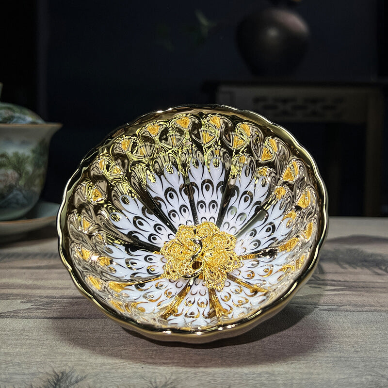 Peacock Tail Golden Jian Zhan Tenmoku Tea Cup