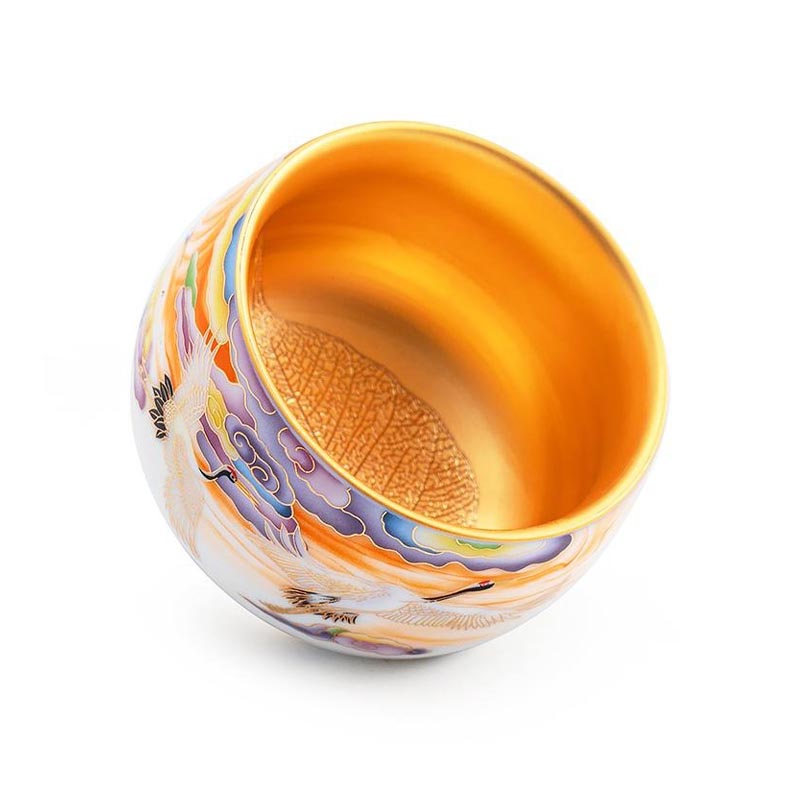 colorful cranes golden tenmoku ware tea cups