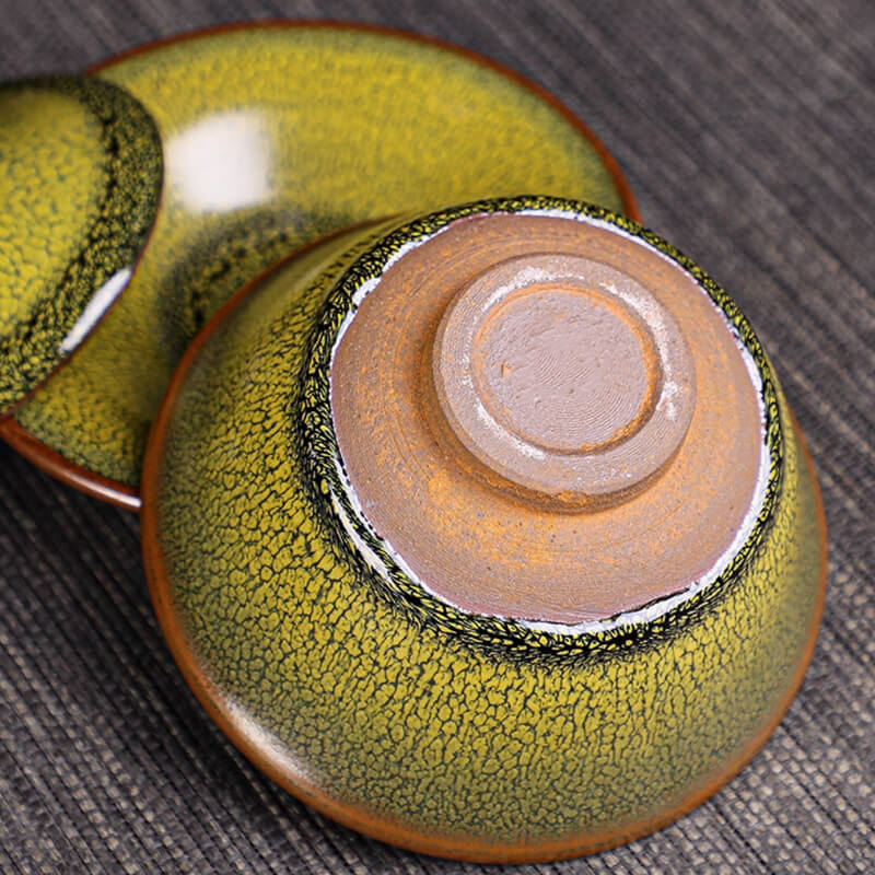 Matcha Green Tenmoku Gaiwan Jian Zhan Handmade Lidded Tea Cup