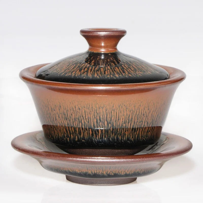 Handmade Tenmoku Hare's Fur Gaiwan, Jian Zhan Tenmoku Gaiwan Tea Bowl