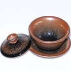 Handmade Tenmoku Hare's Fur Gaiwan, Jian Zhan Tenmoku Gaiwan Tea Bowl