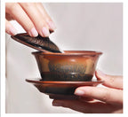 Handmade Tenmoku Hare's Fur Gaiwan, Jian Zhan Tenmoku Gaiwan Tea Bowl