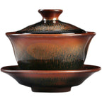 Handmade Tenmoku Hare's Fur Gaiwan, Jian Zhan Tenmoku Gaiwan Tea Bowl