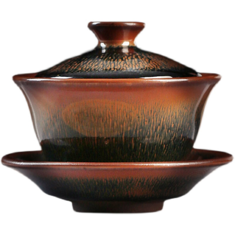 Handmade Tenmoku Hare's Fur Gaiwan, Jian Zhan Tenmoku Gaiwan Tea Bowl