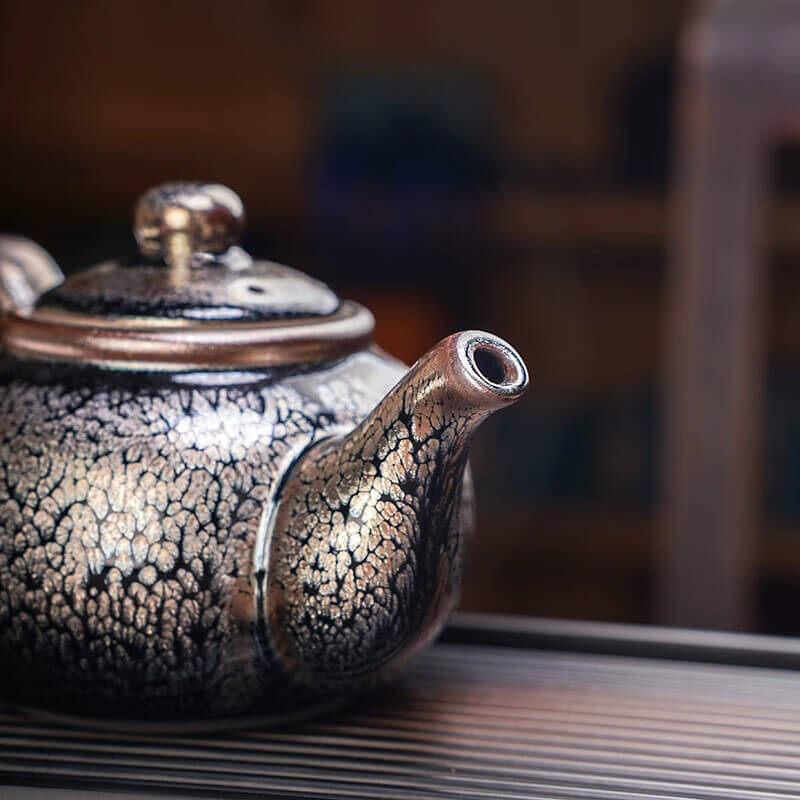 Handmde Tenmoku Jian Zhan Oil Spot Dapan Teapot