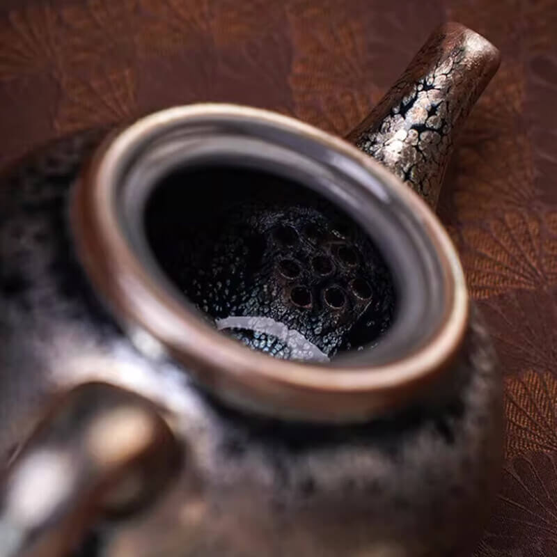 Handmde Tenmoku Jian Zhan Oil Spot Dapan Teapot