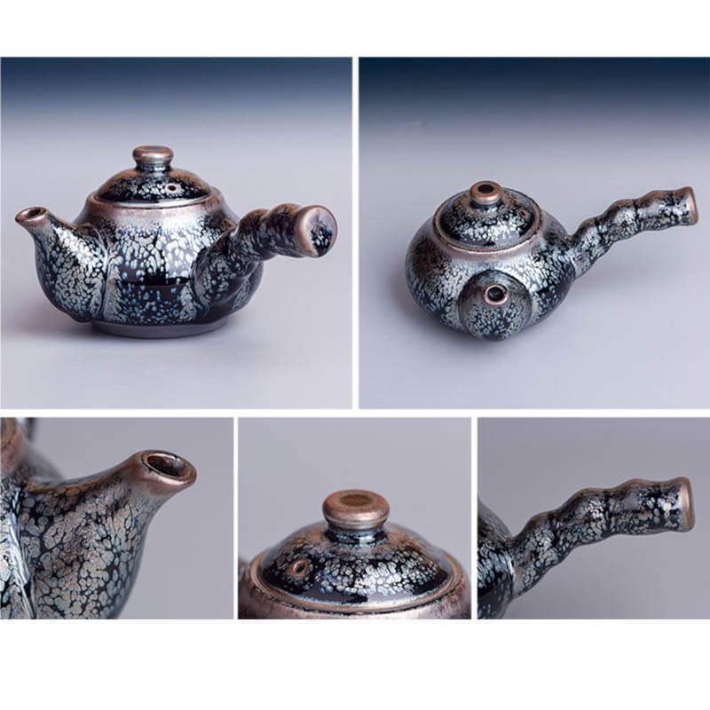 Handmde Oil Spot Tenmoku Jian Zhan Kyusu Teapot