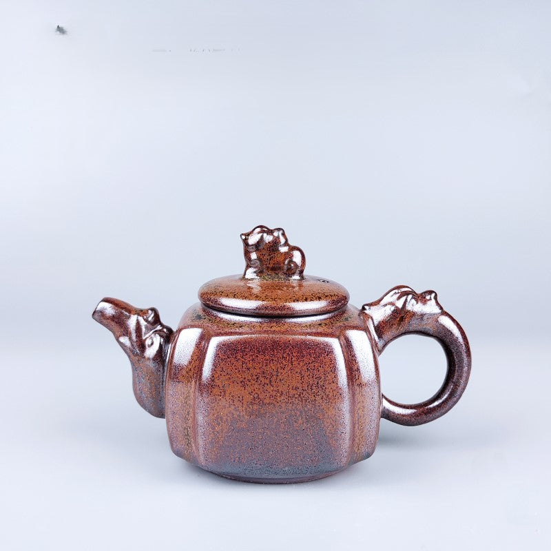 Tenmoku Jian zhan Iron Red Square XiShi Teapot