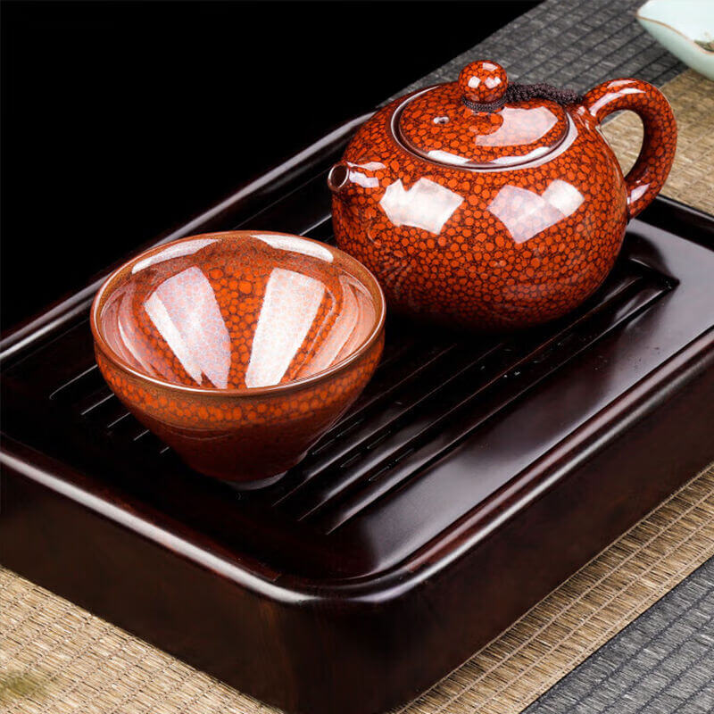Tenmoku Jian Zhan Red Partridge Glaze Xishi Teapot