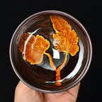 Leaves Jian Zhan Tenmoku Porcelain Tea Cup