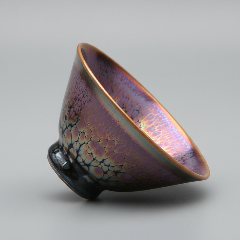 Purple Golden Tenmoku Black Glaze Jian Zhan Oil Spot Bowl