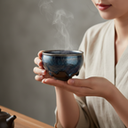 Tenmoku Hare's-fur Chawan Tea Cup 8-Tear Glaze