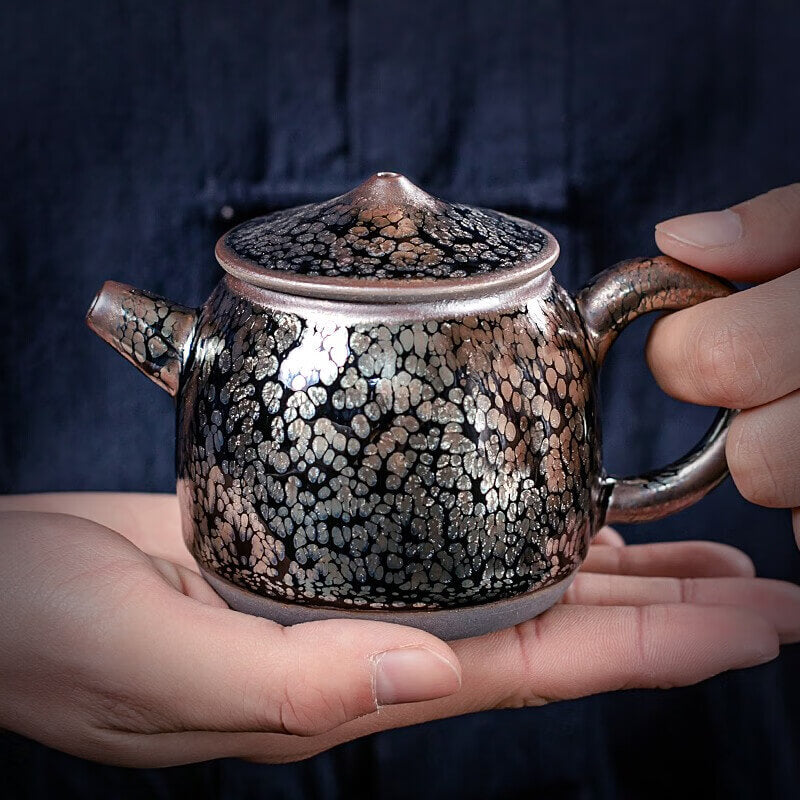 Tenmoku Jian Zhan Oil Spot Fisher Teapot