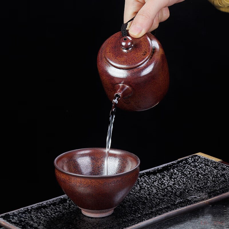 Tenmoku Jian zhan Iron Rich Clay Fired Red Teapot
