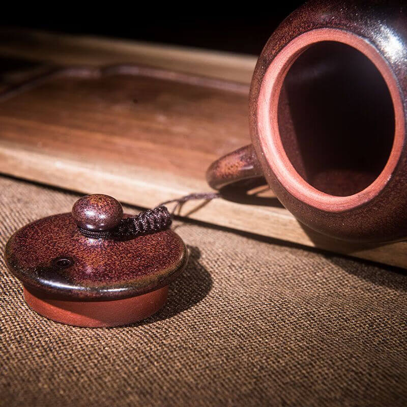 Tenmoku Jian zhan Iron Rich Clay Fired Red Teapot
