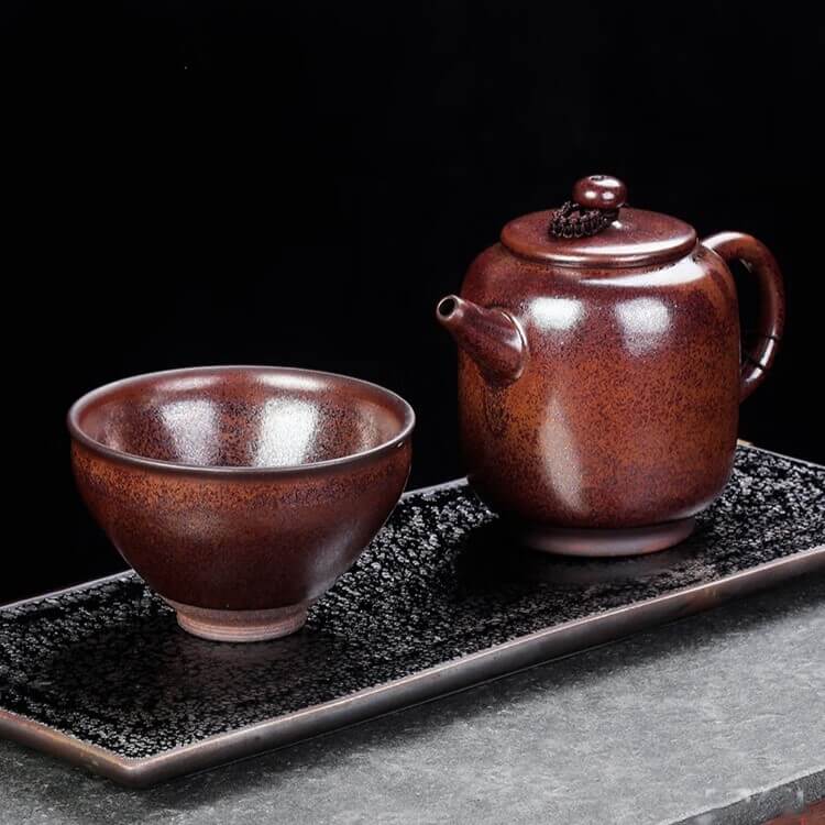 Tenmoku Jian zhan Iron Rich Clay Fired Red Teapot