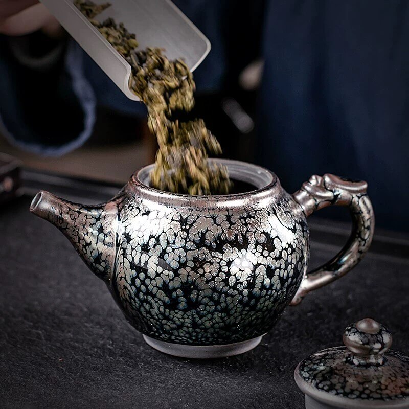 Handmde Oil Spot Tenmoku Jian Zhan Dragon Teapot