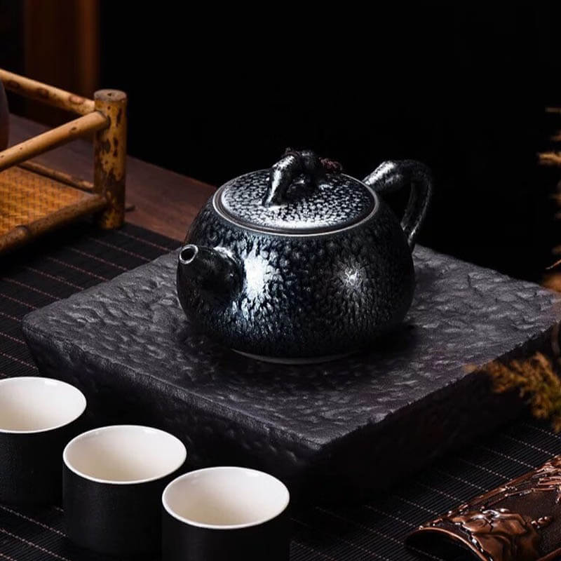 Tenmoku Jianzhan Oil Spot Bamboo Joint Teapot