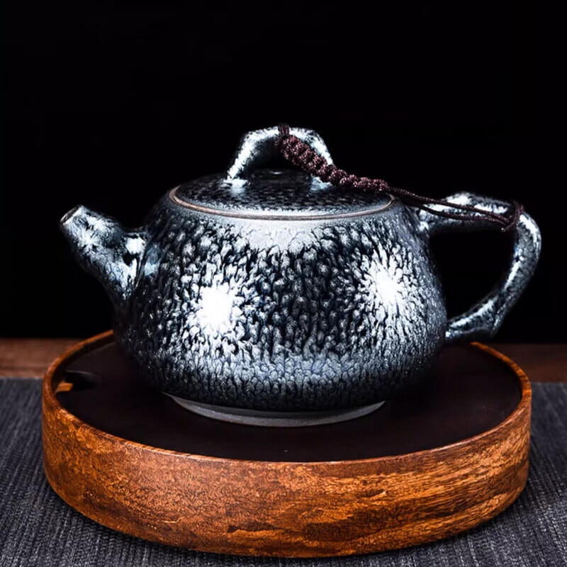 Tenmoku Jianzhan Oil Spot Bamboo Joint Teapot
