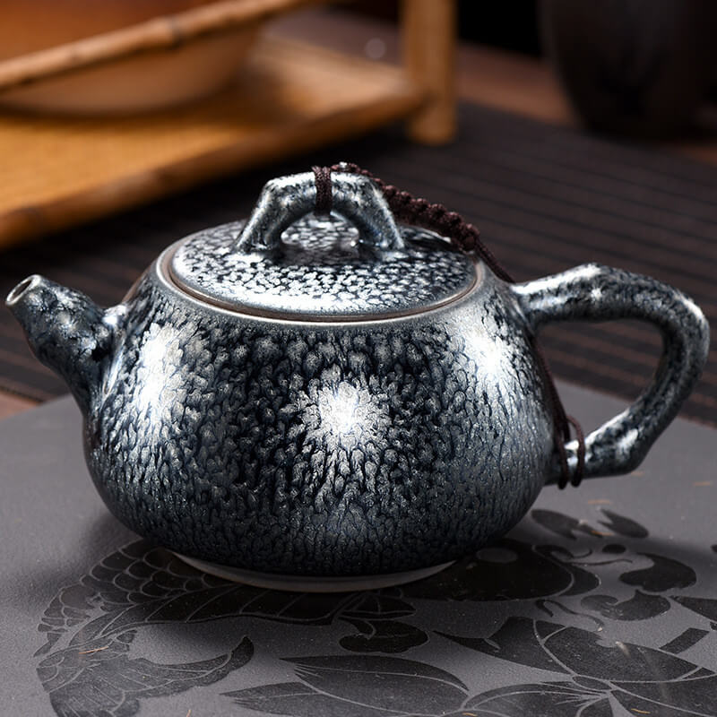 Tenmoku Jianzhan Oil Spot Bamboo Joint Teapot