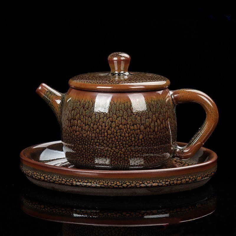 Tenmoku Jian Zhan Oil Spot Huainan Teapot Saucer Set