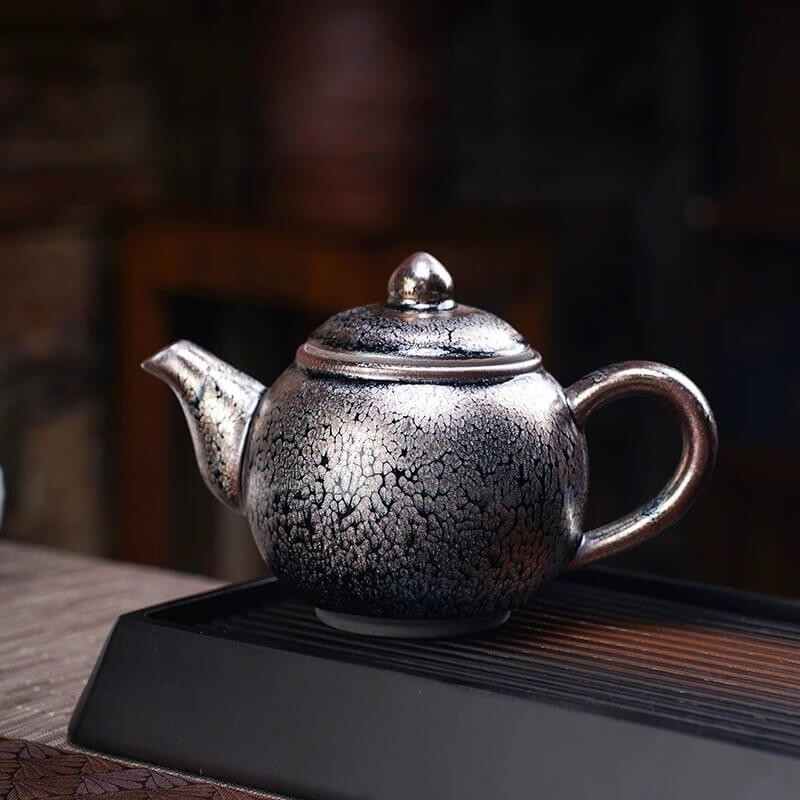 Handmde Tenmoku Jian Zhan Oil Spot Round Teapot