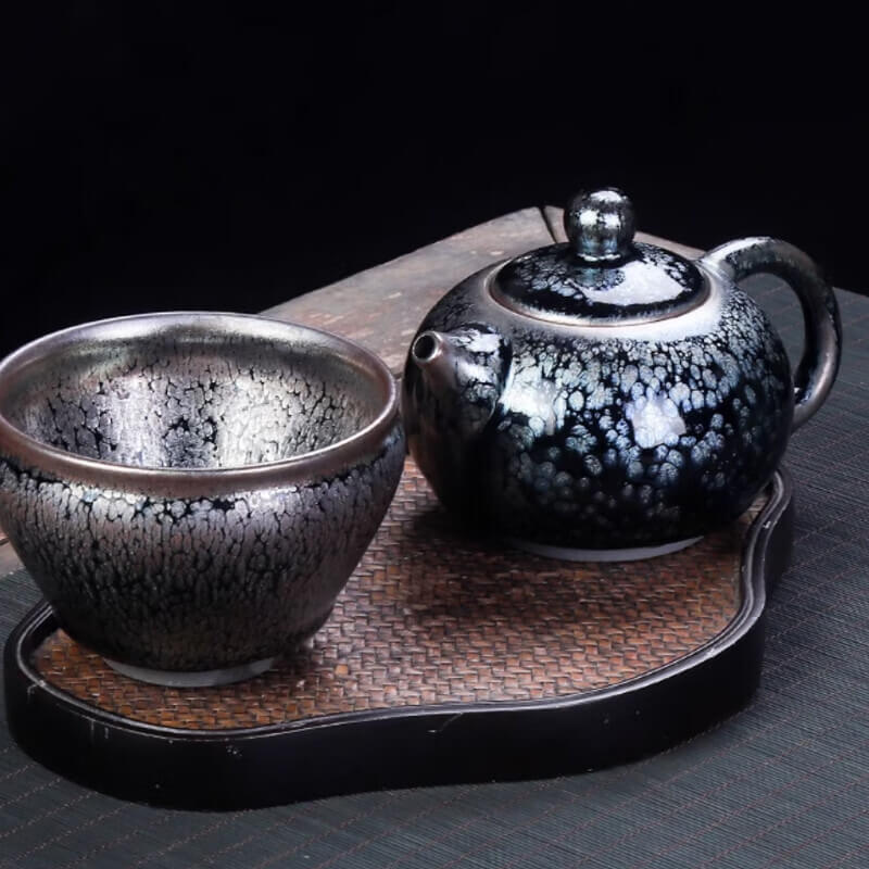 Handmde Tenmoku Jian Zhan Oil Spot Ruding Teapot