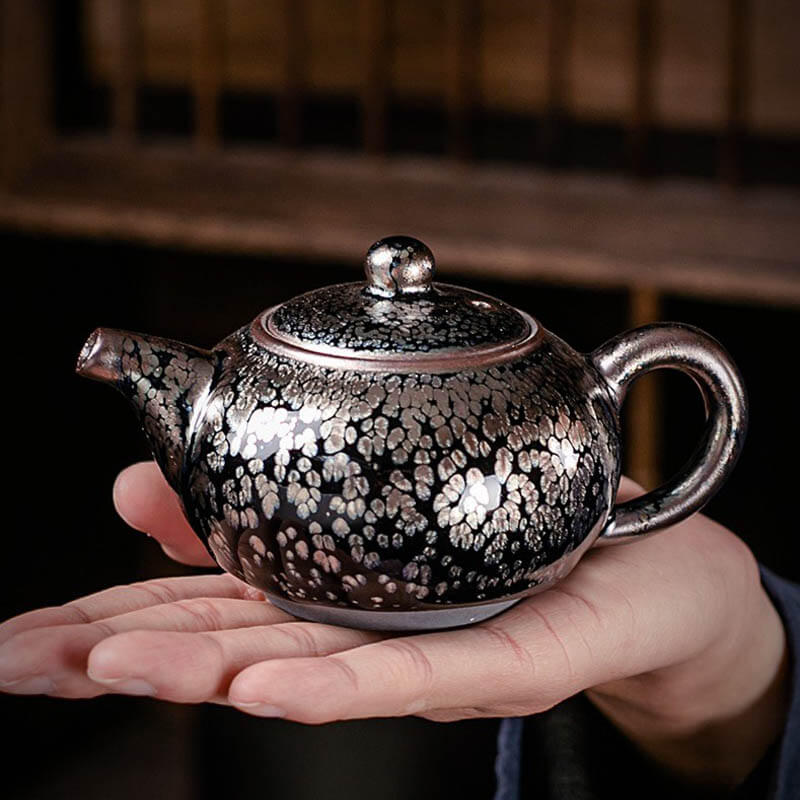 Handmde Tenmoku Jian Zhan Oil Spot Shiround Teapot