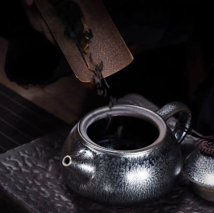 Tenmoku Jian zhan Oil Spot Short Spouted Teapot