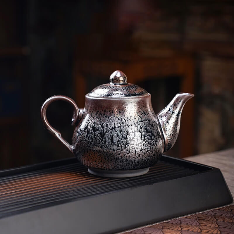Handmde Tenmoku Jian Zhan Oil Spot Siting Teapot